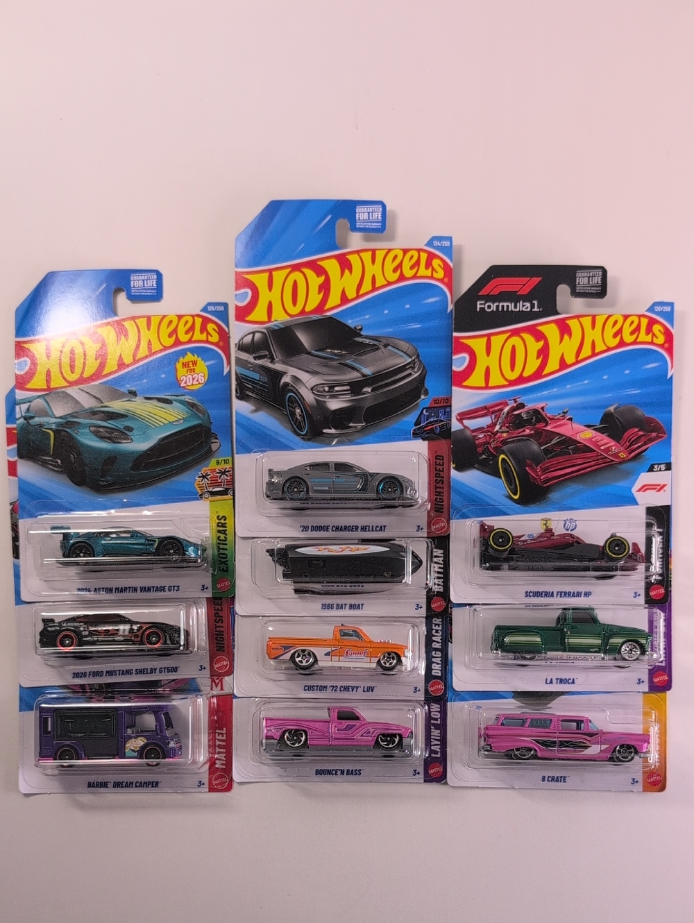 Hot Wheels Lot La Troca Barbie F1 Hellcat Batman Case F Mattel Lot Of 10 NEW!